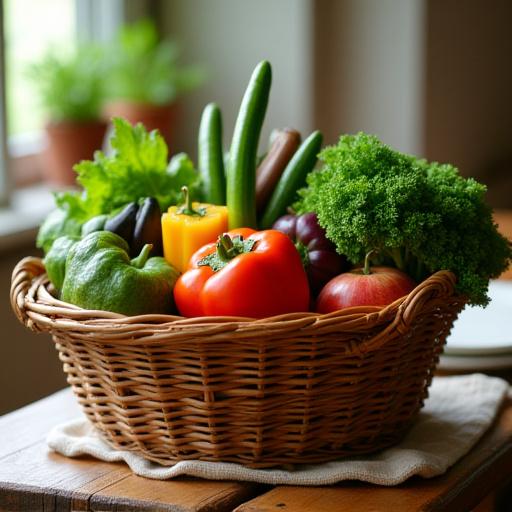 Cesta di verdura piccola su un tavolo di legno